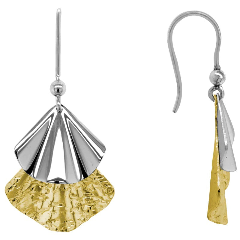 Silver and 14k Gold Plate Dancing Fan Earrings