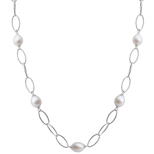Freshwater Pearl Station Sparkle Chain Necklace