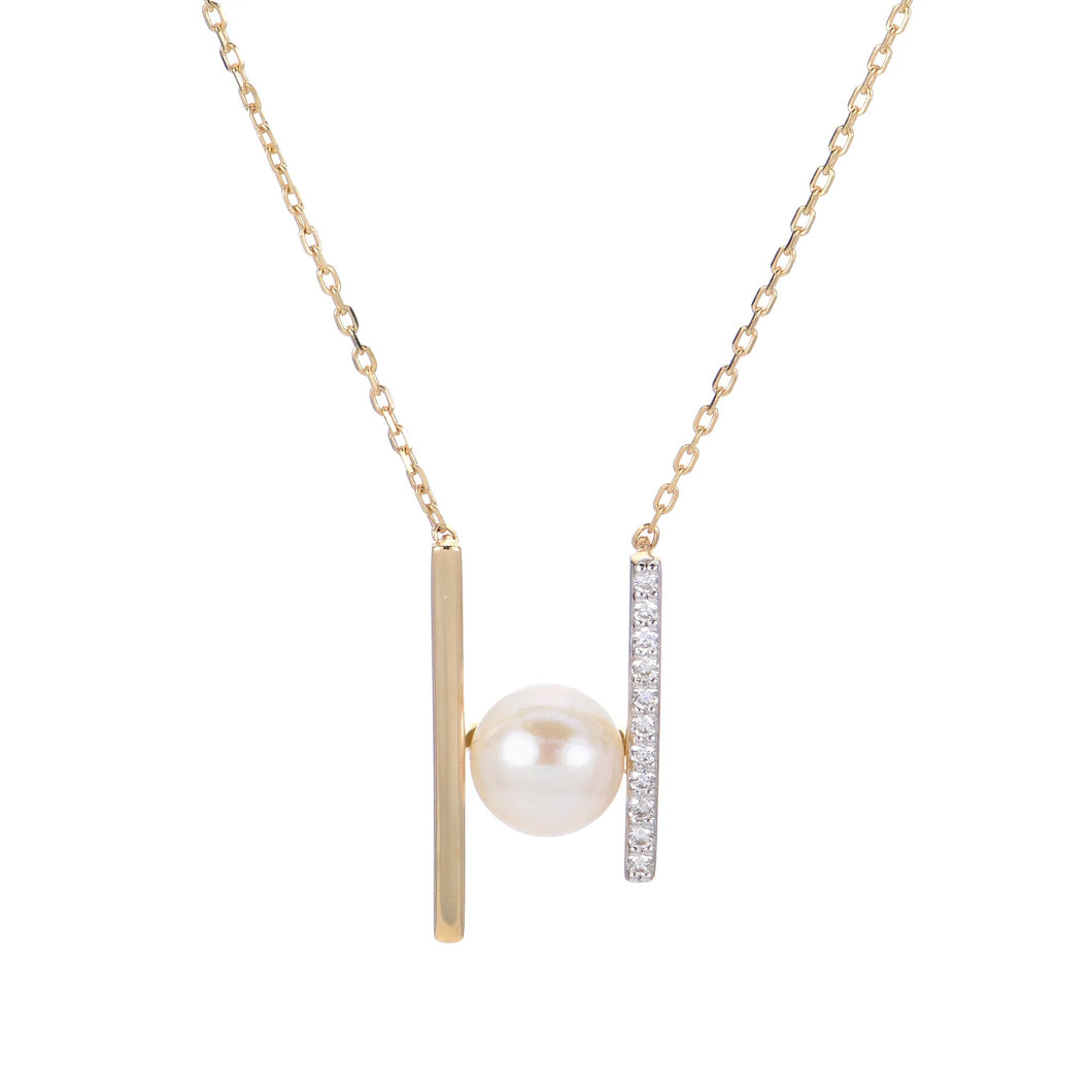 Freshwater Pearl and Diamond 14k Gold Necklace