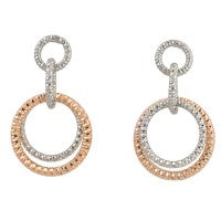 Silver and Rose Gold Plate Double Ring Earrings - Medium