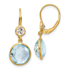 Blue and White Topaz Leverback Dangle Earrings