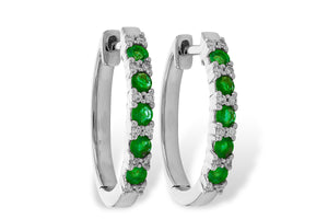 Emerald and Diamond Hoop Earrings 1/2 Carat