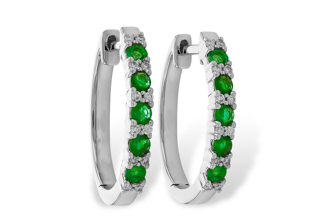 Emerald and Diamond Hoop Earrings 1/2 Carat