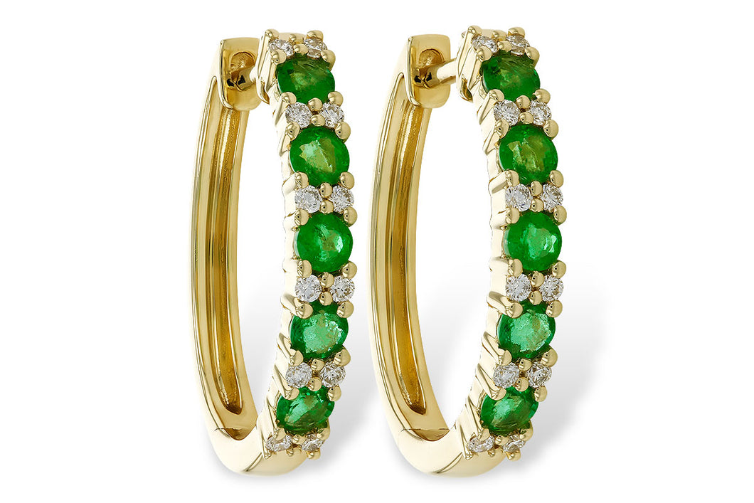 Emerald and Diamond Hoop Earrings One Carat