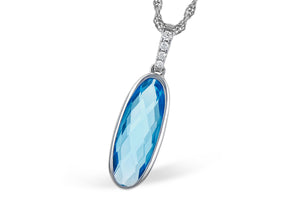 Oval Bezel Blue Topaz and Diamond Necklace