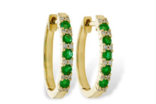 Load image into Gallery viewer, Emerald and Diamond Hoop Earrings 1/2 Carat
