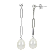 Load image into Gallery viewer, Freshwater Pearl Paperclip Chain Drop Earrings
