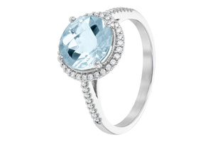 Aquamarine Halo Ring