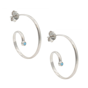 Silver and Blue Topaz Swirly Hoops