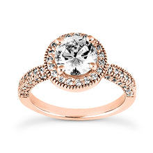 Load image into Gallery viewer, Millgrain Halo, Side Diamonds Engagement Ring Semi-mount Set
