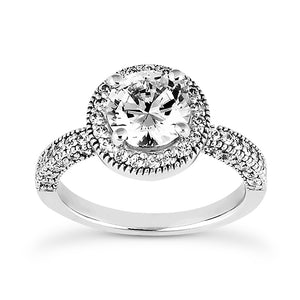 Millgrain Halo, Side Diamonds Engagement Ring Semi-mount Set