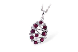 Swirl Ruby and Diamond Halo Necklace