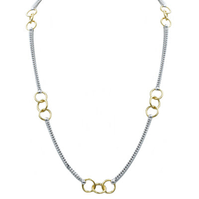 Silver and Yellow Gold Plate Chain and Circles Necklace