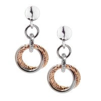 Silver and Rose Gold Plate Double Ring Earrings - small