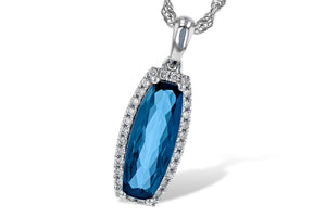 Oblong Blue Topaz and Diamond Necklace